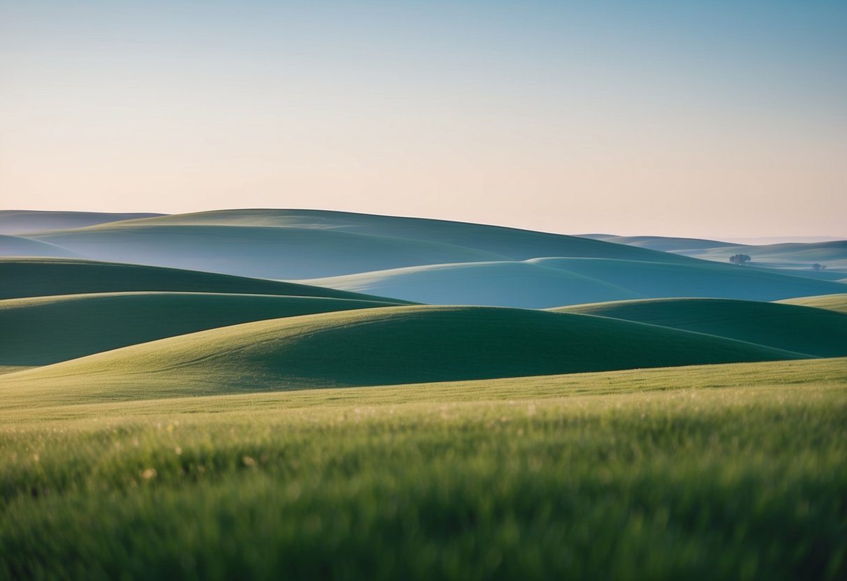 Significado de euthymia: entendendo o estado de equilíbrio emocional e bem-estar mental 8 Uma paisagem serena com um céu calmo e claro e suaves colinas onduladas, evocando uma sensação de paz e tranquilidade.